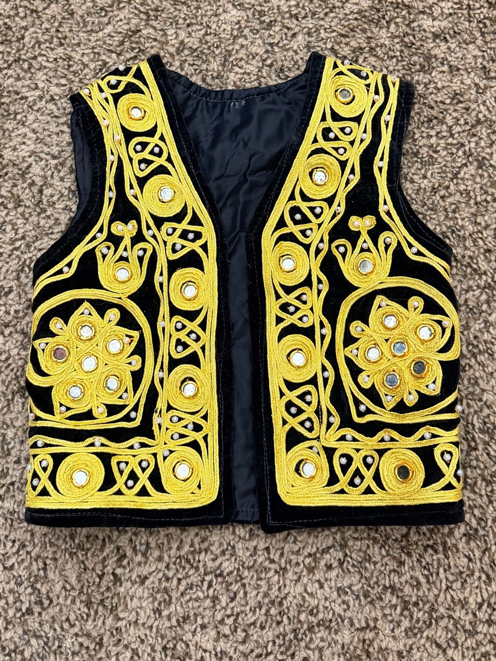 Vintage Kids Black Mirrored Afghan Vest